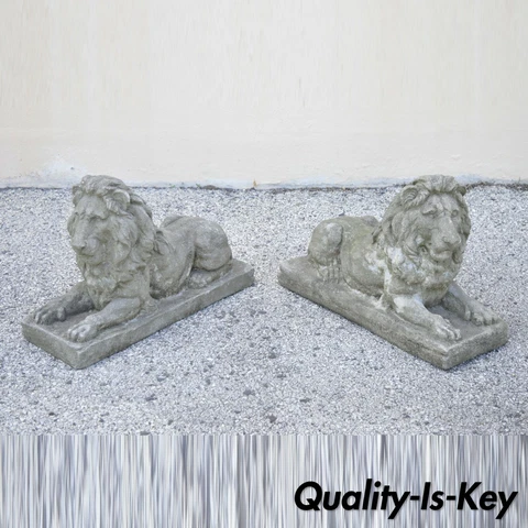 Antique Classical Concrete Reclining Resting Lion Garden Statue Jockey - a Pair Cover