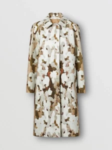 Authentic NEW BURBERRY Women CAMDEN Beige Camo Cotton Car Coat Overcoat 4US M L - Picture 1 of 15