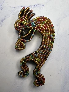 Tribal Style Multicolor Beadwork on Felt Backing Brooch Pin - Picture 1 of 3