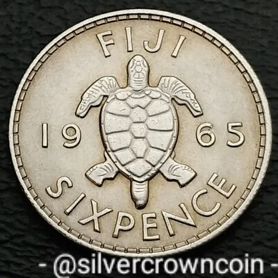 Fiji 6 Pence 1965. KM#19. Sixpence Six Cents coin. Sea Turtle. Elizabeth ll. - Image 1 of 4