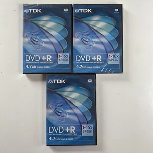 Disco en blanco TDK DVD + R (1-16x, 4,7 GB), nuevo y sellado, lote paquete, 3 artículos - Imagen 1 de 4