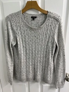 Suéter Pullover Talbots M Gris Tejido con Cable Manga Larga Algodón Acrílico Usado - Imagen 1 de 12