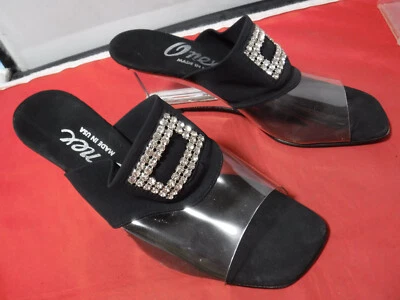 Sandalias mula de cuña lucite transparentes con joyas PFR DE COLECCIÓN NUEVAS SIN CAJA ONEX EE. UU. Society 7 Foto 1 de 4