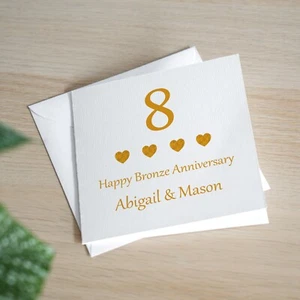 8o Bronce Tarjeta de Aniversario de Boda Personalizada Hecha a Mano Mini Corazón - Imagen 1 de 3