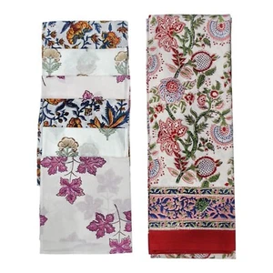 Indian Hand Block Print Tablecloth Kitchen Linen 100%Cotton with 6 Napkins - Picture 1 of 2