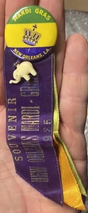 1935 New Orleans, Louisiana MARDI GRAS Souvenir BUTTON & RIBBON w/ Elephant - Picture 1 of 10