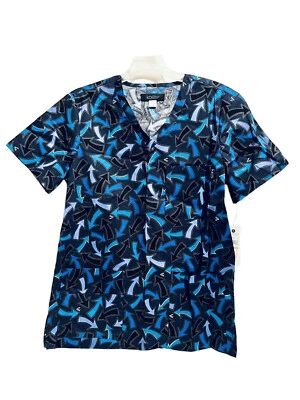Koi Stretch Unisex Ashton V-Neck Geometric Print Scrub Top - Size. XS - NWT - Image 1 of 4