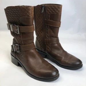 Vince Camuto Welton braun Leder Reiten Motorrad Stiefel gesteppte Schnalle Größe 9M - Bild 1 von 13