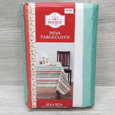 Holiday Time 60"X102" Rectangle Peva Vinyl Tablecloth Christmas Striped Stripes  - Image 1 of 4