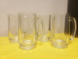 4 vintage Ribbed Beer Mugs / Drinking Glasses Clear with Handle - Picture 1 of 5