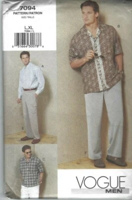 Vogue Sewing Patterns 7094, Men's Shirt, Shorts and Pants, Size L - XL, New  - Image 1 of 2