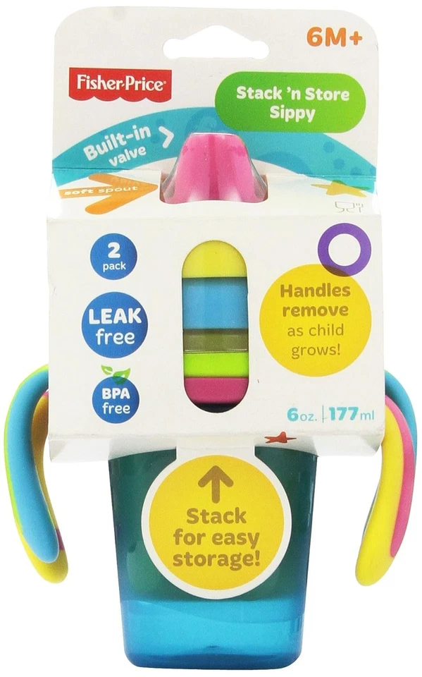 Fisher-Price Stack 'n Store Taza para sorber Caño Suave 2 Cuentas Bebé Set Alimentación NUEVO Foto 1 de 3