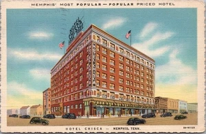 MEMPHIS, Tennessee Postcard HOTEL CHISCA Street View Curteich LINEN 1934 Cancel - Imagen 1 de 2