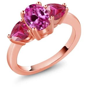 2.51 Ct Pink Created Sapphire Red Created Ruby 18K Rose Gold Plated Silver Ring - Picture 1 of 4