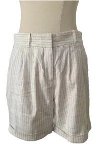 Pantalones Cortos Montura Crudo Rayas Mezcla de Lino a Medida Talla 0 UK 8-10 Dobladillo Plisado - Imagen 1 de 18
