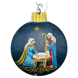 Hand Painted Nativity Ornament Metal Folk Art Vintage - Picture 1 of 9
