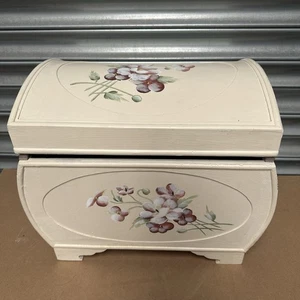 Ship Chest Trunk Storage Box Wooden Hand painted Floral Design Cream Stunning - Picture 1 of 16
