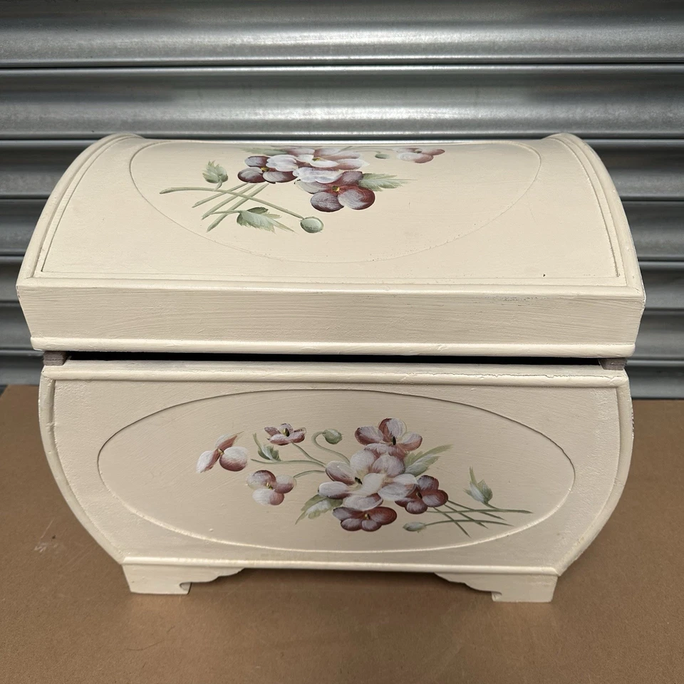 Ship Chest Trunk Storage Box Wooden Hand painted Floral Design Cream Stunning - Image 1 of 4