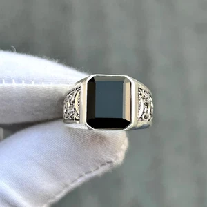 Men’s Black Onyx Ring 925 Sterling Silver Bohemian Stylish Statement Jewelry - Picture 1 of 6