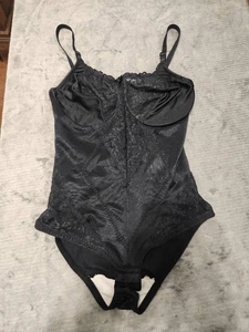 Vintage Sears Lingerie Romper Size 38D Bodysuit Lace Black Satin Second Skin - Picture 1 of 3