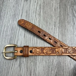 VTG Disney Chambers Phoenix Hand Tooled Leather Western Mickey Donald Belt Sz 24 - Picture 1 of 9