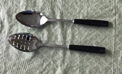 Set Of 2 Vintage Ekco Chrome Plated Cooking Spoons Serving Basting Slotted USA - Image 1 of 4