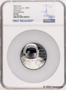 2024 Cook Islands Real Heroes Astronaut $20 3oz Silver Black Proof NGC PF70 - Picture 1 of 2