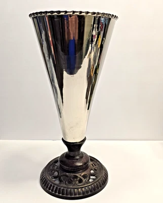 Vaso de trompete vintage placa de prata 12,5” evento de casamento peça central banquete - Imagem 1 de 4