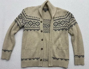 Eddie Bauer Wool Blend Fair Isle Cardigan Sweater Men’s Medium Beige Gray B12 - Picture 1 of 6