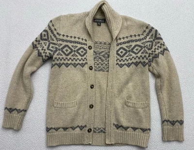 Cárdigan Suéter Eddie Bauer Mezcla de Lana Fair Isle Para Hombre Mediano Beige Gris B12 Foto 1 de 4