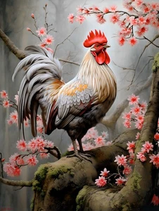 Chicken Vibrant Rooster And Flowers Canvas Home Decor Wall Art Prints Painting - Picture 1 of 10