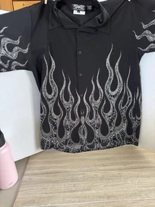 Dragonfly Herren Hemd schwarz Hawaii Style Gr. L Kurzarm Knopfleiste Flammen - Bild 1 von 6