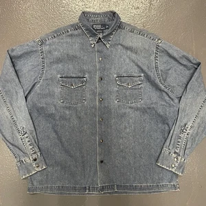 Camicia western vintage Ralph Lauren Crofts snap up denim blu indaco XL - Foto 1 di 10