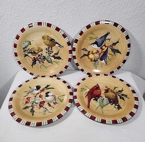 LENOX WINTER GREETINGS EVERYDAY SET OF 4 WINTER BIRDS 8 1/2" SALAD PLATES - Picture 1 of 11