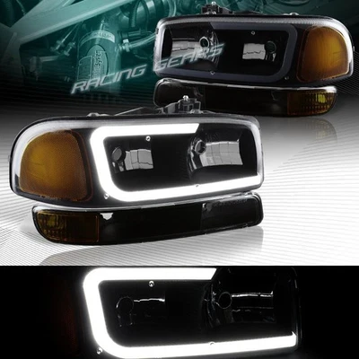 FAROS LED DRL NEGROS/HUMO + PARACHOQUES CON AJUSTE ÁMBAR 99-06 GMC SIERRA 1500/2500 Foto 1 de 4