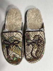 Tory Burch Shearling Mules Size 7 | Brown Suede Slippers Cheetah | Charm Detail - Picture 1 of 4