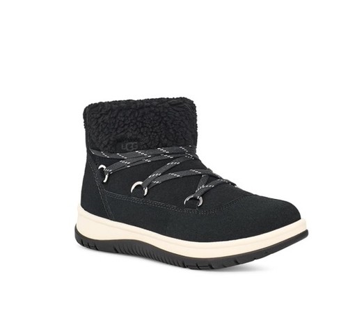 UGG LINEA DONNA US 6 LAKESIDER HERITAGE STIVALI IN PIZZO NERO IMPERMEABILE SCAMOSCIATO LANA EUR 37