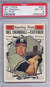 Topps # 583 1961 Del Crandall Braves All Star casi nuevo MT PSA 8 - Imagen 1 de 1