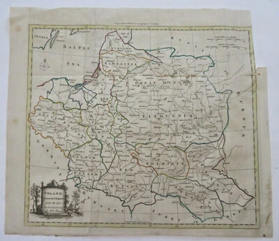 Reino de Polonia Lituania Varsovia Cracovia Vilna c. 1771 Barbero mapa grabado Foto 1 de 4
