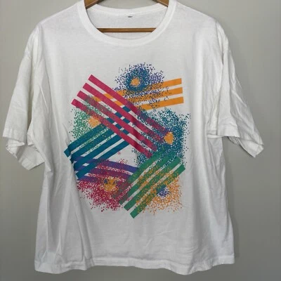 VTG 80s 90s Geometric Abstract New Wave Short Sleeve Tee-Women's Large Oversized - Image 1 of 4