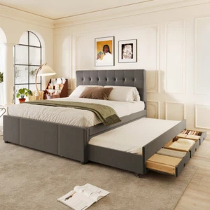 Polsterbett, 140x200, Doppelbett, Familienbett, ausziehbares Bett, Ohne Matratze - Bild 1 von 22