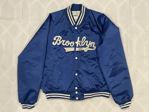 Vintage Brooklyn Dodgers Pyramid Satin Bomber Button Jacket Coat Size XL RARE Cover