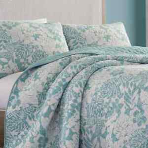 Tommy Bahama Quilt Set King 3-Piece Printed Linen Reversible Floral Cotton Green