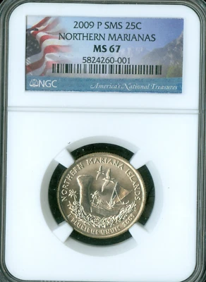 2009 P NORTHERN MARIANAS FLAG QUARTER NGC MS67 SMS  . - Image 1 of 2