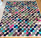 Vintage Fabrics Crazy Tie Quilt Patchwork 70x81" Granny Cottage Core Cotton