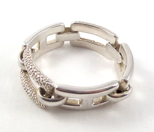 VTG Sterling Bracelet Rectangle & Hammered  Links Signed Italy  P.R.Ex  45 Grams - Picture 1 of 15