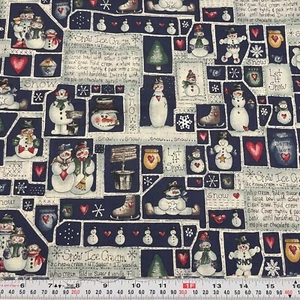 Vintage Dianna Marcum Snow Ice Cream Recipe Blue Cotton Fabric Remnant 12" x 45" - Picture 1 of 2