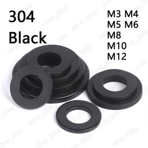 Black 304 Stainless Steel Flat Washers Insulation M1.6/M2/M3/M4/M5/M6/M8/M10/M12 - Picture 1 of 5