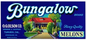 GENUINE MELON CRATE BOX LABEL CALIFORNIA BUNGALOW TURLOCK C1950S VINTAGE HOME - Picture 1 of 1