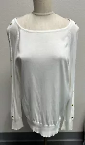 Michael Kors White Cotton Sweater Gold Button Detail Sleeves women’s Large NWT  - Picture 1 of 5